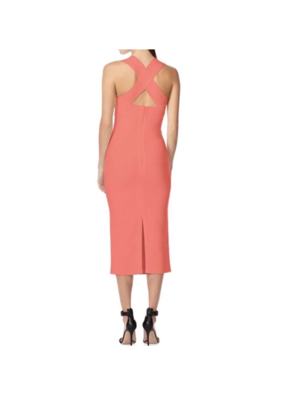 Sexy Herve Leger Paris Coral Bandage Cross Strap Midi Dress - Picture 4 of 7